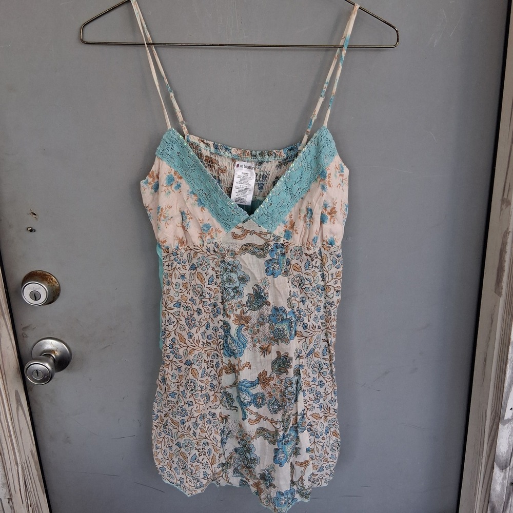 Vtg NOS Y2K Babydoll Blue Floral Paisley Lace Sequin Cami Top Juniors L NEW NWT